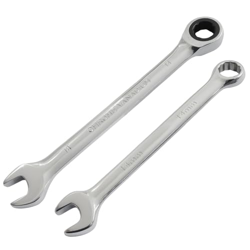 14mm Ratcheting Wrench 2 Pcs 72-Tooth 12-Point Chrome Plated | Forged 45# Carbon Steel Durable, 5-Degree Arc For Tight Spaces, 12-Point Protects Fasteners, Polished Chrome Anti-Rust - size: 14mm