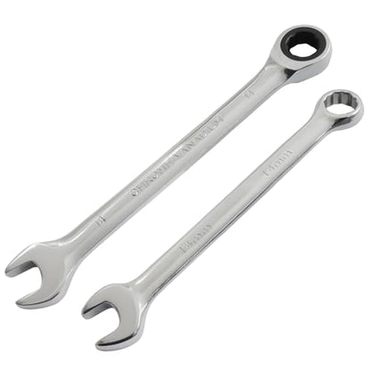 14mm Ratcheting Wrench 2 Pcs 72-Tooth 12-Point Chrome Plated | Forged 45# Carbon Steel Durable, 5-Degree Arc For Tight Spaces, 12-Point Protects Fasteners, Polished Chrome Anti-Rust - size: 14mm