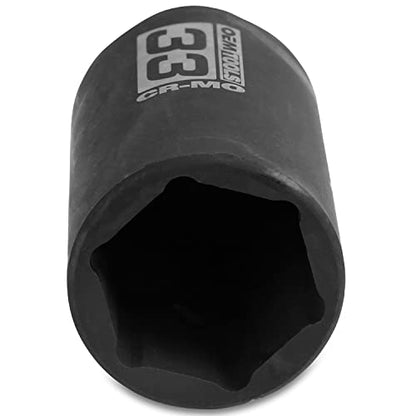 OEMTOOLS 25152 1/2 Inch Drive 33mm Axle Nut Socket, Durable Chrome Molybdenum Steel, Automotive Maintenance and Tune-Ups, Rust Resistant | CR-MO 33mm Impact Socket, Black Oxide Finish to Resist Rust, 6 Pt. 33mm Socket, Use for Tune-Ups - size: 33 mm