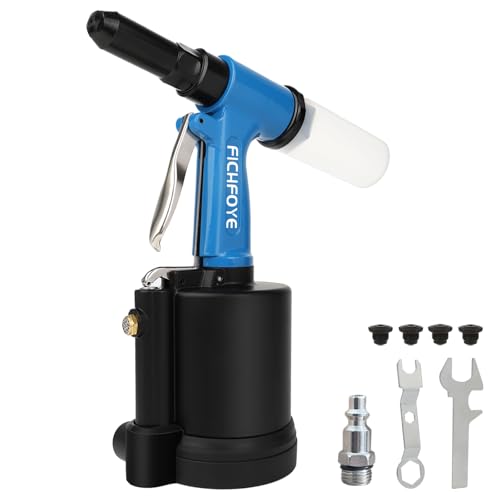 Heavy Duty Pneumatic Rivet Gun with 3/32", 1/8", 5/32", 3/16" Rivet Heads | 3500 lbf Rivet Gun Set for Automotive, Construction, Manufacturing Industries - color: Blue, size: 4 Nozzles