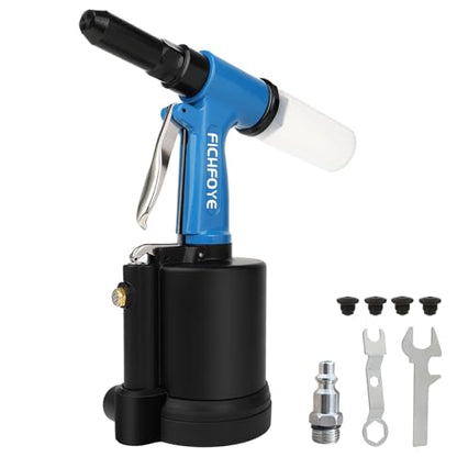 Heavy Duty Pneumatic Rivet Gun with 3/32", 1/8", 5/32", 3/16" Rivet Heads | 3500 lbf Rivet Gun Set for Automotive, Construction, Manufacturing Industries - color: Blue, size: 4 Nozzles