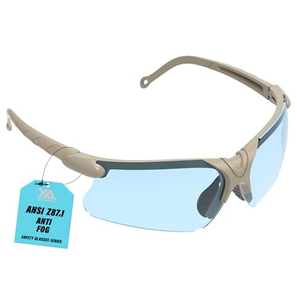 xaegistac Shooting Glasses with Case-Safety Glasses Anti Fog | Z87.1 Certificated Impact Resistance Safety Glasses for Hunting Shooting Sports - color: Blue Lens Khaki Fram