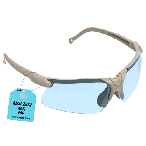xaegistac Shooting Glasses with Case-Safety Glasses Anti Fog | Z87.1 Certificated Impact Resistance Safety Glasses for Hunting Shooting Sports - color: Blue Lens Khaki Fram