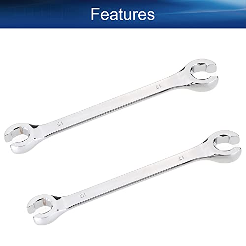 Auniwaig 2-Piece Flare Nut Wrench 15mm x 17mm, Metric, Polished Chrome Plated for Removing or Replacing Nuts on Fuel, Brake or Air Conditioning Lines - size: 15x17mm