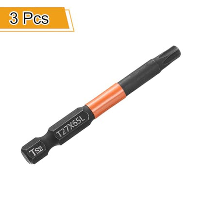 HARFINGTON 3pcs T27 Torx Head Screwdriver Bit 2.56" (65mm) Long 1/4" Hex Shank Magnetic No Hole Tamper Proof 6 Point Star Screw Driver Drill Bits Phosphate S2 Steel Industrial Power Tools - size: T27