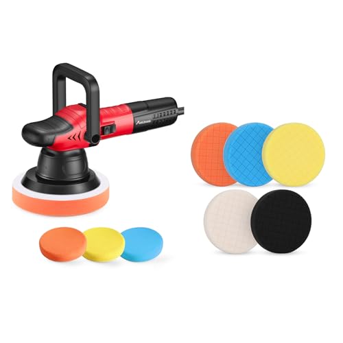 AVID POWER 6 Inch Dual Action Car Buffer Polisher, 6 Variable Speed 2000-6400RPM, Random Orbital Buffer and Polisher Kit bundle with 5PCS Buffing Pads