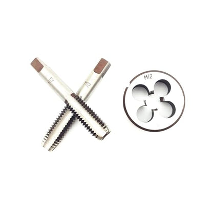 AtticZone M12 x 1.75 Metric Hand Thread Tap and Die Set, Right Hand 12 * 1.75, Alloy Tool Steel, 1 Taper Tap, 1 Plug Tap, 1 Round Die for Metal Working DIY Industrial - size: M12x1.75