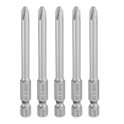 HARFINGTON 5pcs #2 Phillips Screwdriver Bit PH2 1/4" Hex Shank 3" (75mm) Long Magnetic S2 Steel Industrial Grade Screw Driver Bit Cross Head Electric Drill Bits 0.197" (5mm) Rod - size: PH2 x 75mm x 5mm
