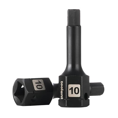 toolant 1/2" drive 10mm impact hex bit socket set 2PCS, Hex Drive, S2 Steel Air Drive Allen Socket set,Impact Grade，Anti-Roll Design - size: 1/2" drive - 10mm - 2 PCS