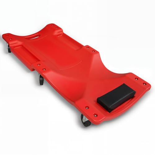 Magshion Mechanic Creeper with Padded Headrest and Tool Tray, 330 lbs Capacity Rolling Garage Shop Creeper with 6 Wheels, Lightweight and Portable Automotive Creeper (Red) - color: Red, size: 36"