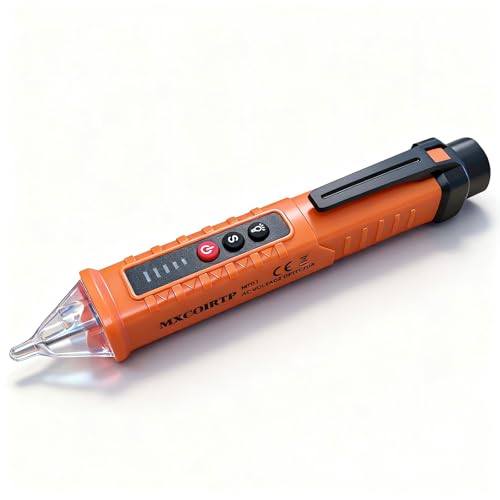 MXCOIRTP Voltage Tester, Non-Contact Voltage Detector, Electrical Tester, 3 Ranges AC 12V/48V/70V-1000V, Live/Null Wire Tester with Buzzer Alarm and Flashlight, Wire Breakpoint Finder - Orange - color: Orange