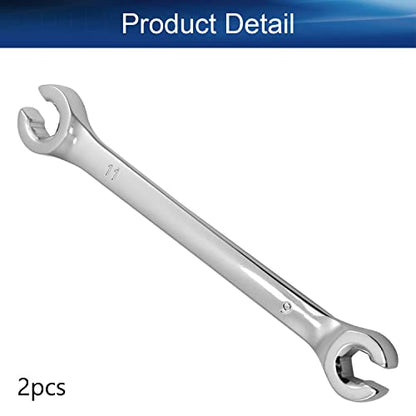 Auniwaig 2-Piece Flare Nut Wrench 9mm x 11mm, Metric, Polished Chrome Plated for Removing or Replacing Nuts on Fuel, Brake or Air Conditioning Lines - size: 9x11mm