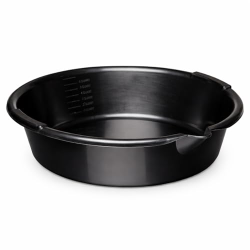 7-Quart Automotive Oil Drain Pan with Built-In Scale and Pour Spout, Low Profile Oil Catch Pan for Cars, Trucks, and SUVs, Black