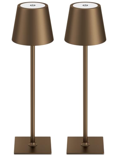 Kakanuo Brown Cordless Rechargeable Table Lamp 5000mAh Battery Operated Lamps, 3 Colors Stepless Dimming Touch Lamp for Living Room, Kitchen Counter, Dining, Outdoor Patio, 2 Pack - color: Brown 1, size: 2 Pack 14in - Up and Down Light