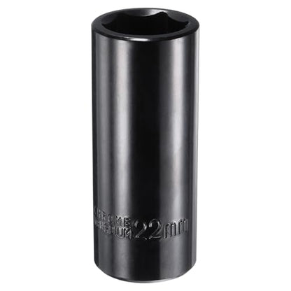 uxcell 1/2" Drive 6 Point Socket 22mm Metric Deep Impact Socket Chrome Vanadium Alloy Steel Square Drive 6-Point Sockets Mechanic Hand Tool for Pneumatic Wrench, Black Glossy
