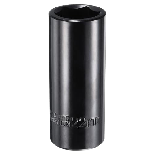 uxcell 1/2" Drive 6 Point Socket 22mm Metric Deep Impact Socket Chrome Vanadium Alloy Steel Square Drive 6-Point Sockets Mechanic Hand Tool for Pneumatic Wrench, Black Glossy