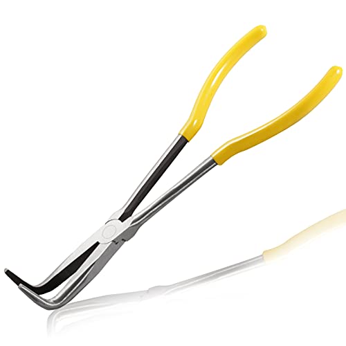 11-Inch Long Reach Bent Nose Pliers with Serrated Jaws 90 Degree Angled Needle Nose Plier Angled Pliers, Long Reach Plier for Hard to Reach Narrow Spaces & Limited Clearance Areas - style: 90 Degree angled pliers