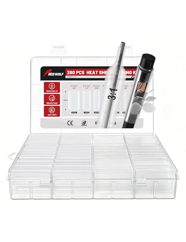 RED WOLF 3:1 Clear Heat Shrink Tubing Kit 260PCS, Waterproof Marine Grade Wire Wrap, Adhesive Lined Dual Wall Clear Heat Shrink Wrap for Electrical Insulation Wire Repairs and Connections - color: 3:1 260PCS-Clear