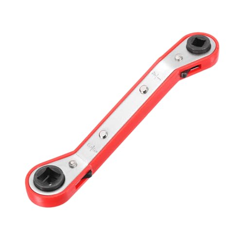 HVAC Service Wrench 1/4" 5/16" 3/16" 3/8" 25 Degrees SAE Double Head 16-Teeth Air Conditioner Valve Reversible Ratchet Wrench for Refrigeration Equipment Repair, Silver Red