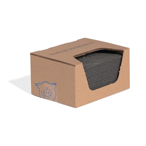 PIG Absorbent Mat Pad in Dispenser Box | 10” W x 13” L | Heavyweight | Absorbs up to 12.8 oz. per pad | 50 Pads per Box | Protect Your Home Garage Basement | PM50837