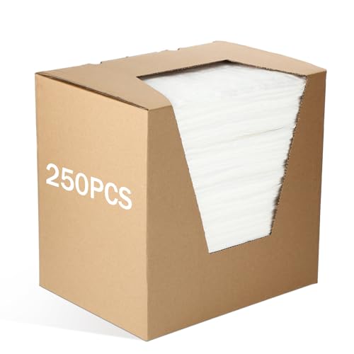 Timgle 250 Pcs 10 x 13 Inch Oil Absorbent Pads Oil Mat with Dispenser Box Oil Soak Pads Oil Spill Mat for Home Garage Basement
