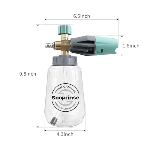 Sooprinse Foam Cannon, Adjustable Snow Foam Lance Transparent Body, Professional Car Foam Blaster with 1/4 Inch Quick Connector, 4000 PSI, 1L - color: Green