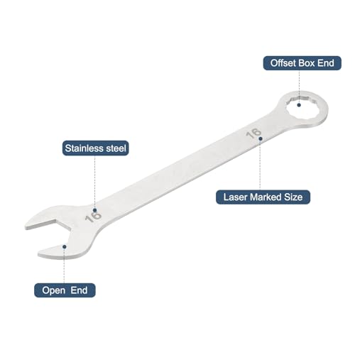HARFINGTON 2Pcs Super Thin Combination Wrench 16mm Metric 12-Point Box and Open End Stainless Steel Double Ended Spanner Tool for Automotive Pipe Furniture Machinery DIY Repair, Silver - size: 16mm