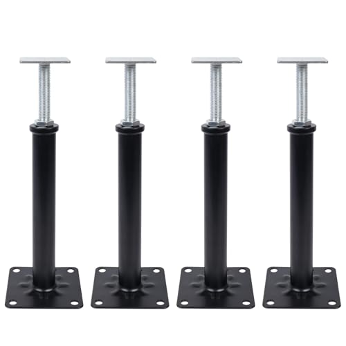 4 Pack Adjustable House Floor Jacks – 16"-20" Heavy Duty House Jacks for Leveling, Steel Support Posts for Beams, Decks, Crawl Spaces, Basements-Black - color: Black(4 Pack), size: 16"-20"