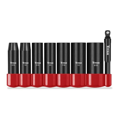 Titan 46301 8-Piece 1/4-Inch Drive SAE Deep Impact Socket Set, 6-Point, SAE Sizes 3/16 to 9/16-Inch - size: 8-Piece SAE Deep, style: 1/4-Inch Drive