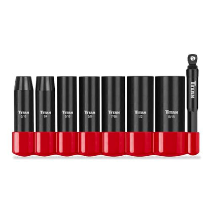 Titan 46301 8-Piece 1/4-Inch Drive SAE Deep Impact Socket Set, 6-Point, SAE Sizes 3/16 to 9/16-Inch - size: 8-Piece SAE Deep, style: 1/4-Inch Drive