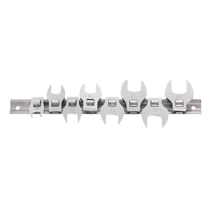 8pcs Drive Crowfoot Wrench Set 3/8" Crowfoot Flare Nut Wrench Set 3/8" - 7/8" Drive Fractional Wrench with Clip-on Organizer for Mechanics Automotive Repair Work