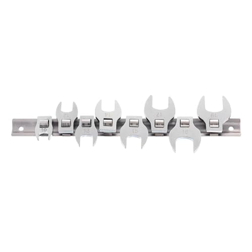 8pcs Drive Crowfoot Wrench Set 3/8" Crowfoot Flare Nut Wrench Set 3/8" - 7/8" Drive Fractional Wrench with Clip-on Organizer for Mechanics Automotive Repair Work