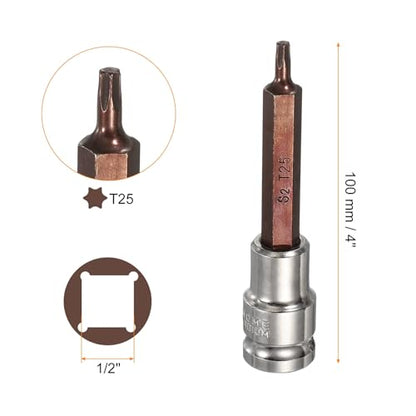 HARFINGTON Torx Bit Socket 1/2" Drive T25 S2 Steel 6 Point Head Long Screwdriver Drill Bits CR-V Steel Socket Adapter for Home Auto Axle Hex Nuts Bolts Repair - size: T25