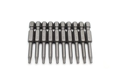 TEMO 10 pc T10 Torx Star Head Screwdriver Bit Set, S2 Steel 6 Point T-10 Reduced Round Shaft Screwdriver Insert Bits Hex Shank - size: T10 Round