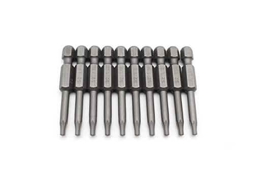 TEMO 10 pc T10 Torx Star Head Screwdriver Bit Set, S2 Steel 6 Point T-10 Reduced Round Shaft Screwdriver Insert Bits Hex Shank - size: T10 Round