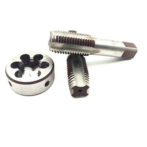 AtticZone M22 x 2.5 Metric Hand Thread Tap and Die Set, Right Hand 22 * 2.5, Alloy Tool Steel, 1 Taper Tap, 1 Plug Tap, 1 Round Die for Metal Working DIY Industrial - size: M22x2.5