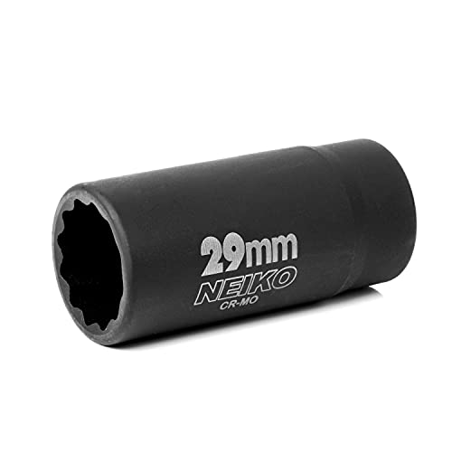 NEIKO 02521A 29mm Socket | 1/2” Drive Deep Impact Socket | Spindle & Axle Nut Socket | 12 Point |Chrome Molybdenum Cr-Mo |Deep Well Hub | Triple Square | Axle Shaft Nut Remover - size: 29 mm (Single)