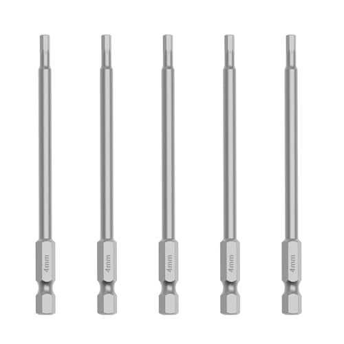 5 Pcs H4 S2 Steel Hex Bit, 4mm, 100mm Length, 1/4" Shank | Magnetic Hex Allen Wrench Screwdriver Bit, 1/4" Hex Shank, Impact Driver Bit for Furniture, Auto Repair & DIY - size: H4, style: 100mm