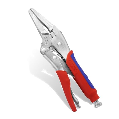 9 Inch Needle Nose Vice Grip Locking Pliers with CR-V Jaws | Long nose locking grip with quick release lever, adjustable screw and non-slip TPR handle for automotive and electronics