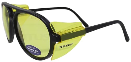 TITUS G35 Retro Aviator Z87 DOT ANSI CE Approved Safety Glasses | W/Protective Side Shields, UV400 Polycarbonate Lenses, Flexible Nylon Stems, Eye Protection, Sunglasses, Motorcycle, Shooting - color: Yellow