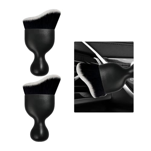 Ziciner 2 PCS Car Detailing Brush, Curved Soft Bristles Auto Removal Dust Collectors, Universal Vehicle Dashboard, Air Conditioner Vents etc Interior Cleaning Tool Accessories (Black/White) - color: Black/White, size: 2 PCS