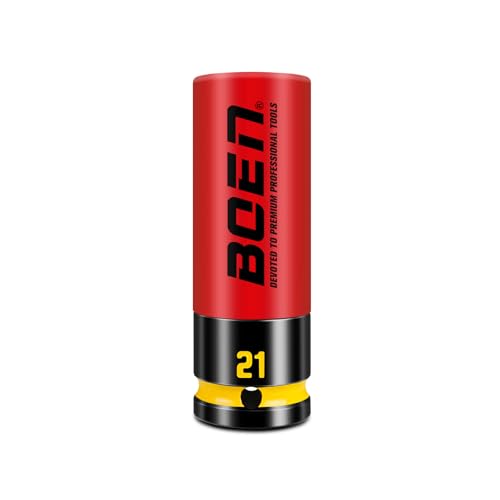 BOEN 21mm 1/2" Drive Wheel Protector Impact Socket, Non-Marring Thin Wall Wheel Protector Nut Socket, Color-Coded, Embossed and Painted Marking, CR-MO Steel - style: 21MM
