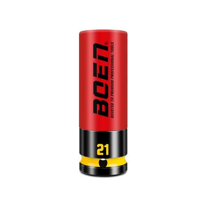 BOEN 21mm 1/2" Drive Wheel Protector Impact Socket, Non-Marring Thin Wall Wheel Protector Nut Socket, Color-Coded, Embossed and Painted Marking, CR-MO Steel - style: 21MM