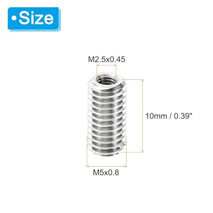 PATIKIL Thread Adapters Sleeve Reducing Nut, 10 Pcs M5x0.8 Male to M2.5x0.45 Female Repairing Insert Nut Screw Reducer Stainless Steel Fastener 10mm - size: M2.5xM5x10mm