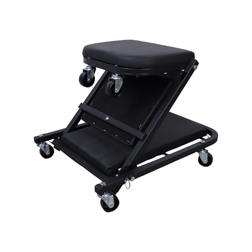 Mechanic Creeper, Foldable Z Creeper 2-in-1 Rolling Folding Car Creeper & Seat, Automotive Low Profile Creeper with 6 Pcs Swivel Casters in Garage/Shop, 300 lbs Capacity (Black,40") - color: Black, size: 40"