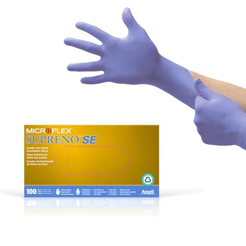 Ansell MICROFLEX SU-690 Disposable Nitrile Gloves, Latex-Free, Powder-Free Glove for Cleaning, Mechanics, Automotive, Industrial, or Medical Applications, Violet, Size Large, Box of 100 Units - size: Large, style: Box (100)