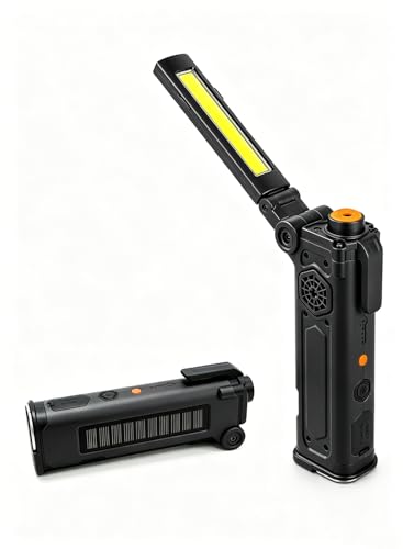 Rechargeable LED Work Light, 5000mAh Magnetic Flashlight with Stepless Dimming, SOS Red Strobe & Loud Alarm, Rotatable & Foldable Mechanic Light for Car Repair, Camping & Emergency (1 Pack Black) - color: Black