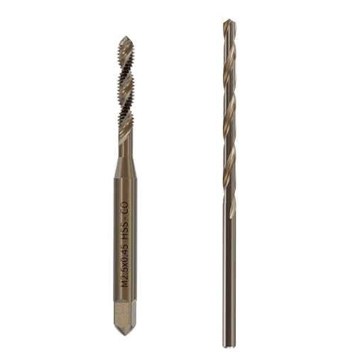Tap and Drill Bit Set, M2.5x0.45 Tap and 2.1mm Twist Drill, HSS, Spiral Point | For M2.5x0.45 Thread Tapping and Drilling, Spiral Point Tap and Twist Drill Combo for Industrial Mechanics Metalworking - size: M2.5*0.45 + 2.1mm