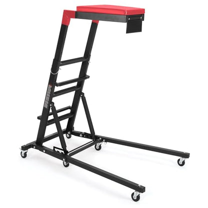 DEXSO Topside Automotive Engine Creeper - 400LBS Capacity, Adjustable Height 48"-66", Foldable Design with 6 Swivel Casters, Thickened Cushion & Tool Pouch (Black) - color: Black