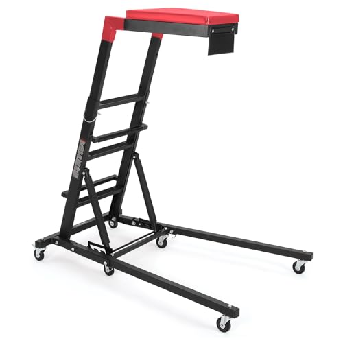 DEXSO Topside Automotive Engine Creeper - 400LBS Capacity, Adjustable Height 48"-66", Foldable Design with 6 Swivel Casters, Thickened Cushion & Tool Pouch (Black) - color: Black
